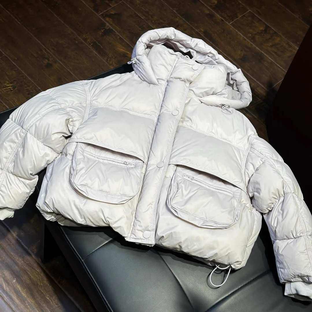 实体精品童装店 中大童女童淡紫色连帽国标 90 白鸭绒短款羽绒服