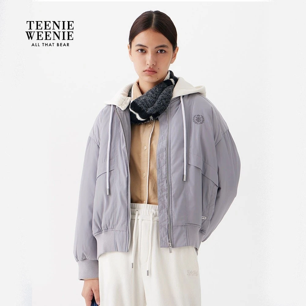 *TeenieWeenie小熊女装棉服25冬新舒适毛织连帽棉衣TTJP258TCAA