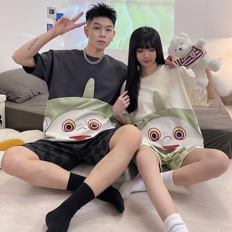 2025年新款短袖情侣睡衣女夏季款网红风大码卡通家居服套装60802