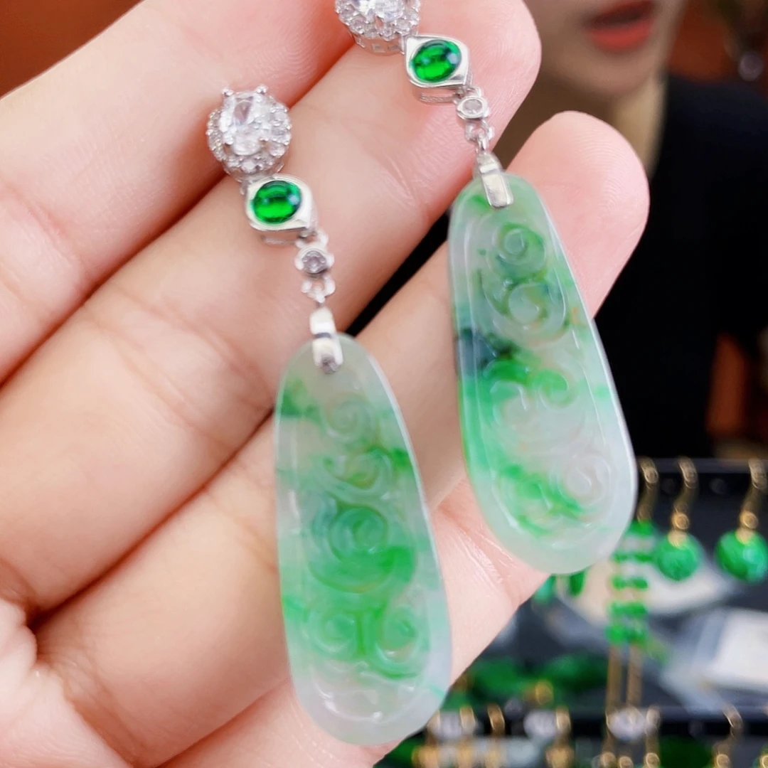 翡翠银S925镶嵌耳饰