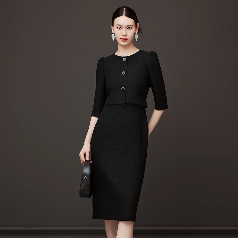 夏季轻薄七分袖新款长裙25年气质收腰法式名媛连衣裙MOGC03WOP015