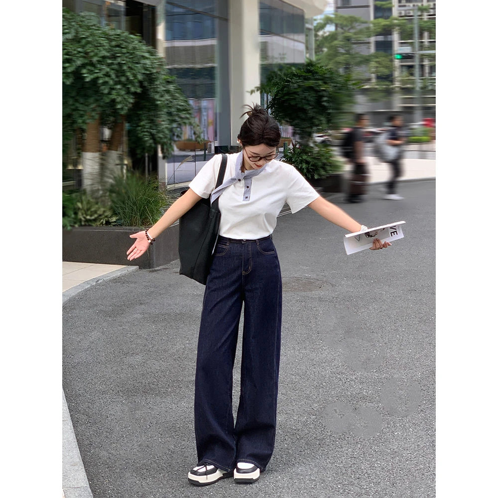 DUOXINIU/多喜牛/Oye夏季新款阔腿裤高腰显瘦牛仔裤薄款宽松复古