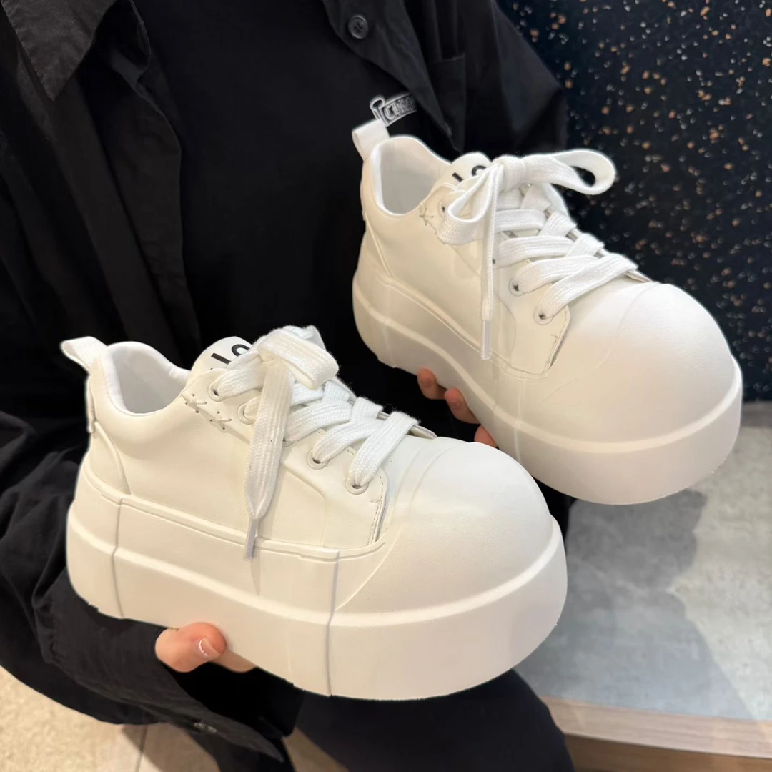 广州欧货【云团】春季新款丑萌真皮6cm系带学院气质百搭松糕鞋