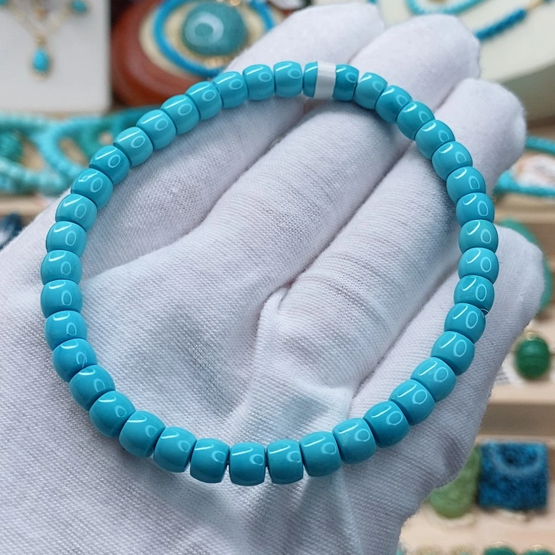 绿松石未镶嵌直切手串 直径5.6