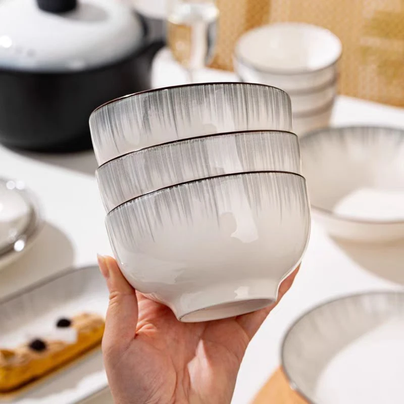 瓷县令6只装4.5英寸时空灰米饭碗陶瓷餐具防烫家用欧式简约创意