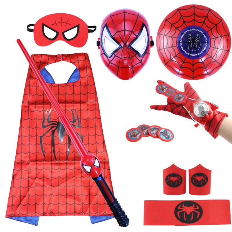 万圣节礼物cos蜘蛛侠玩具发光面具披风盾发射器声光剑套