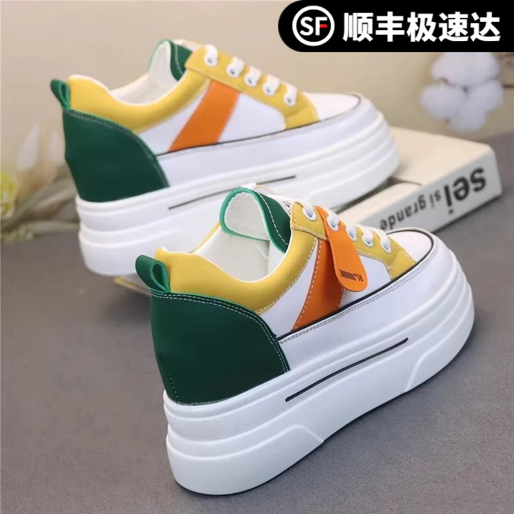 百搭增高6cm小白鞋2023春夏新款网面透气休闲板鞋厚底松糕单鞋