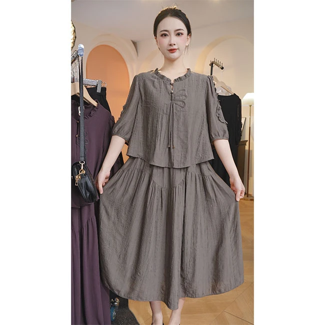 L8444 假两件洋气新中式显瘦透气连衣裙2025年春夏新款高档显瘦