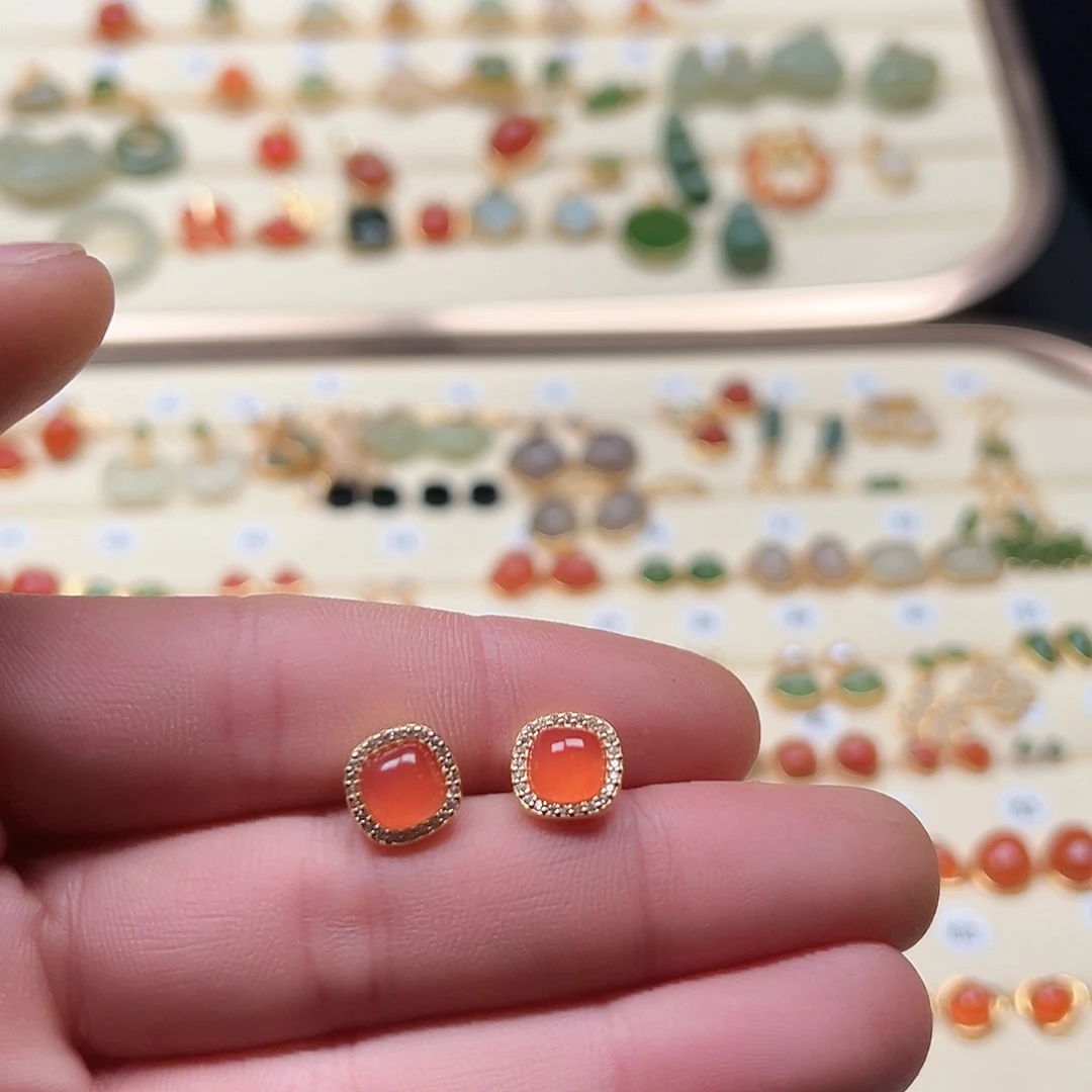 南红玛瑙耳饰银S925镶嵌