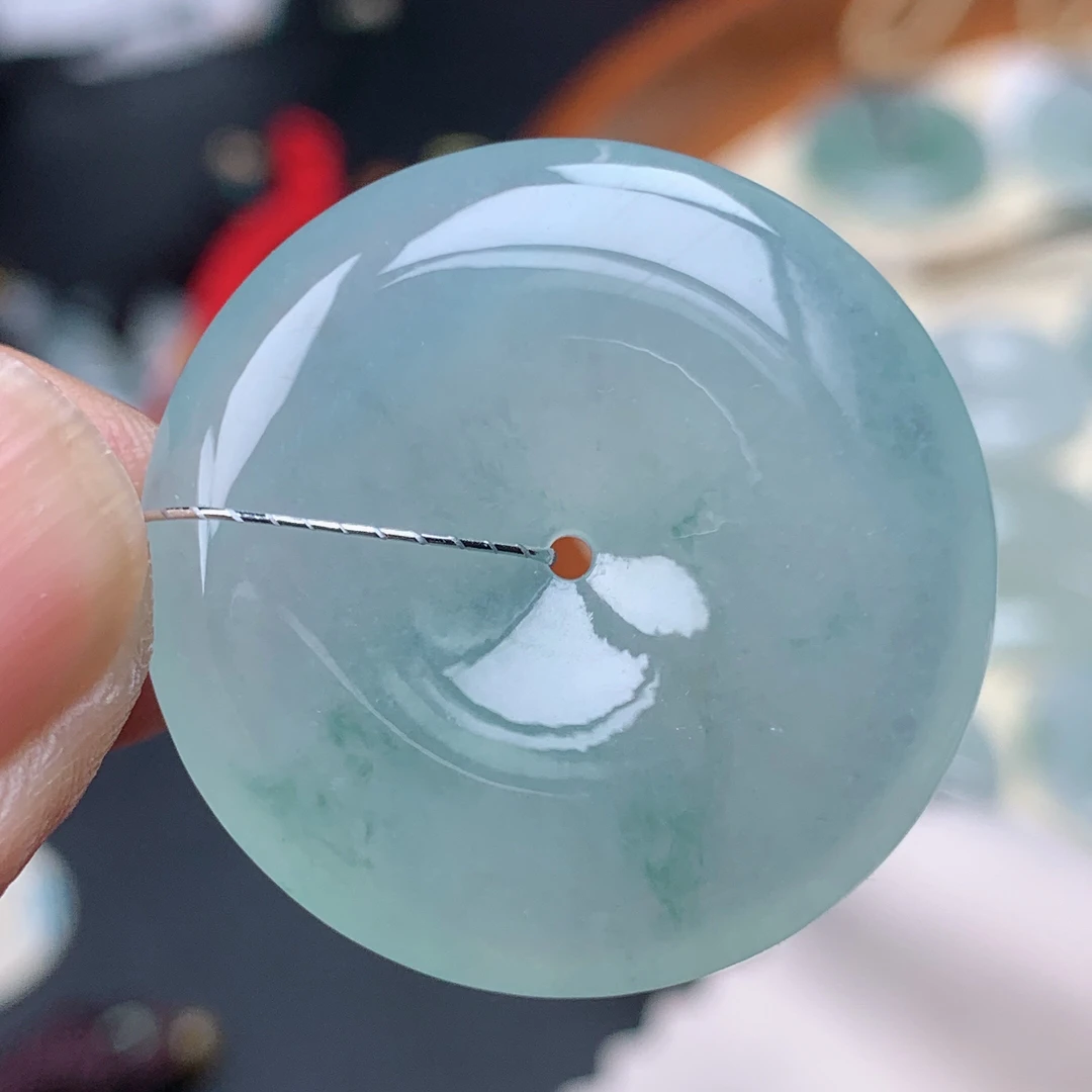 尺寸29.8-6.2mm缅甸天然A货翡翠冰飘花平安扣吊坠 精美通透大气