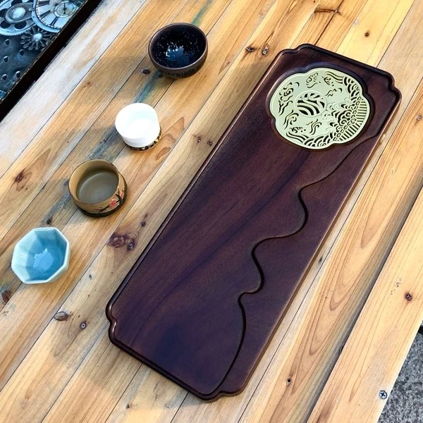 非洲黑胡桃实木大山茶盘干湿两用46*18*2.5cm（配软管）