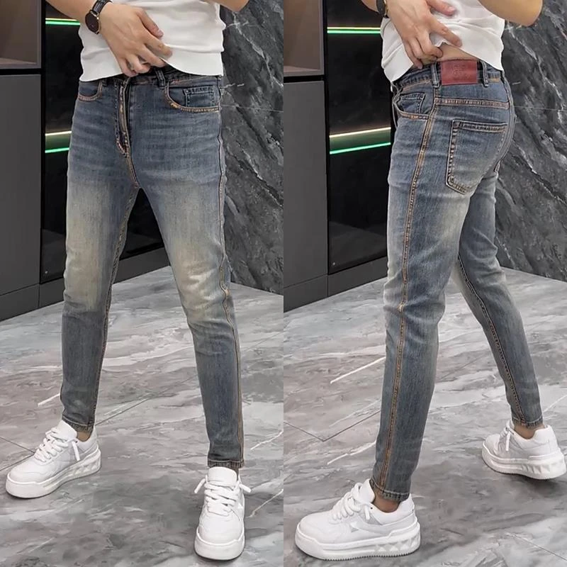 春夏欧货男款水洗耐磨直脚牛仔裤男士高级穿搭修身长裤商务休闲裤