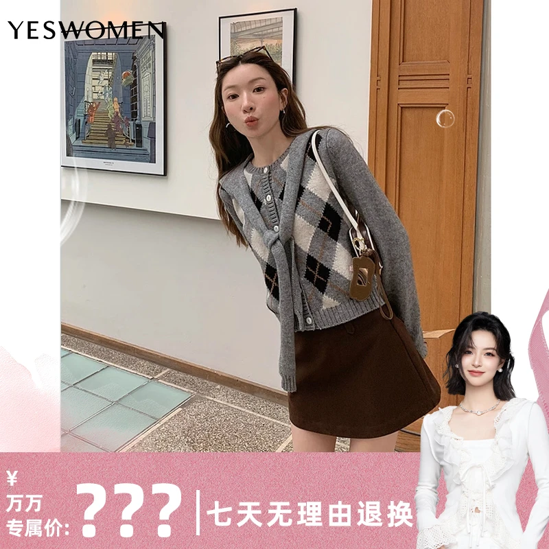 【万万专属】YESWOMEN英伦腔调精纺親肤菱格披肩毛衣XY7058F1270A