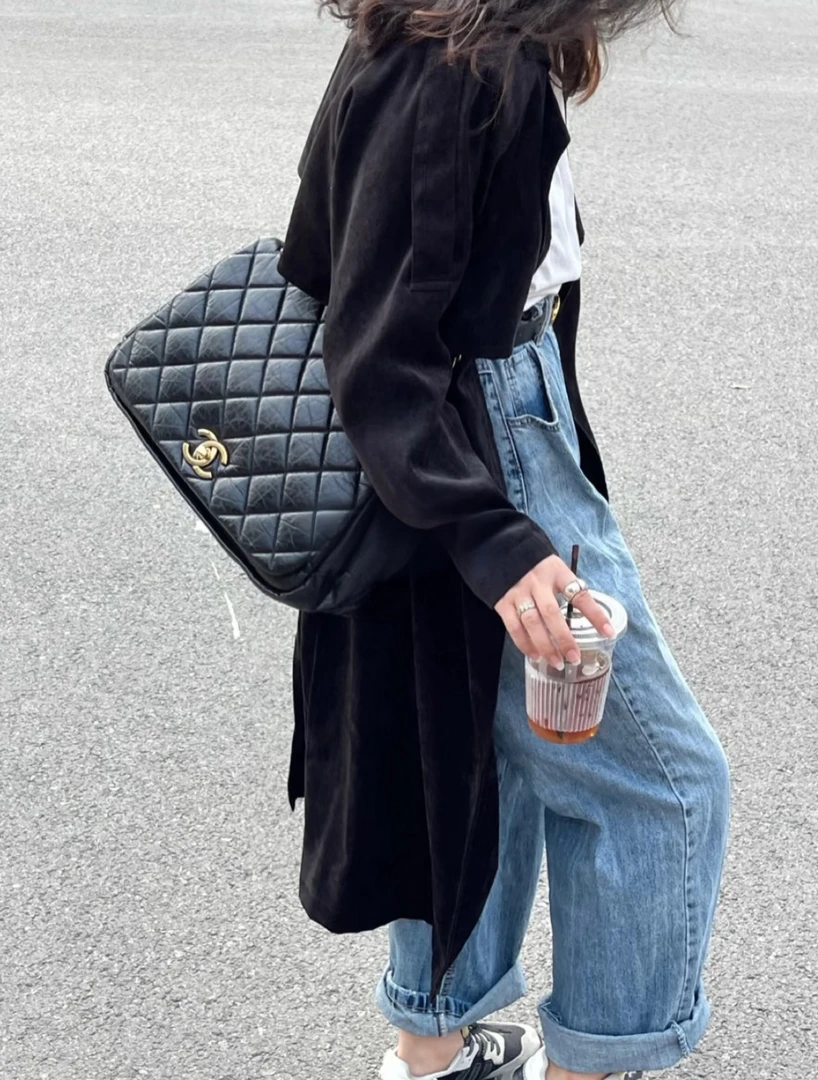 95新 Chanel/香奈儿 9504 黑金孟买熔岩链条单肩包大号12