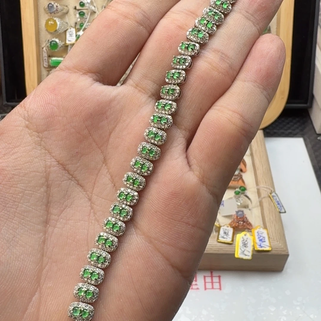 翡翠银S925镶嵌戒指天然缅甸翡翠A货