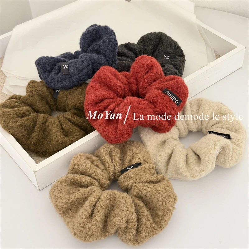 韩系复古毛绒大肠发圈秋冬羊羔毛发绳小众百搭马尾头绳气质绑头花