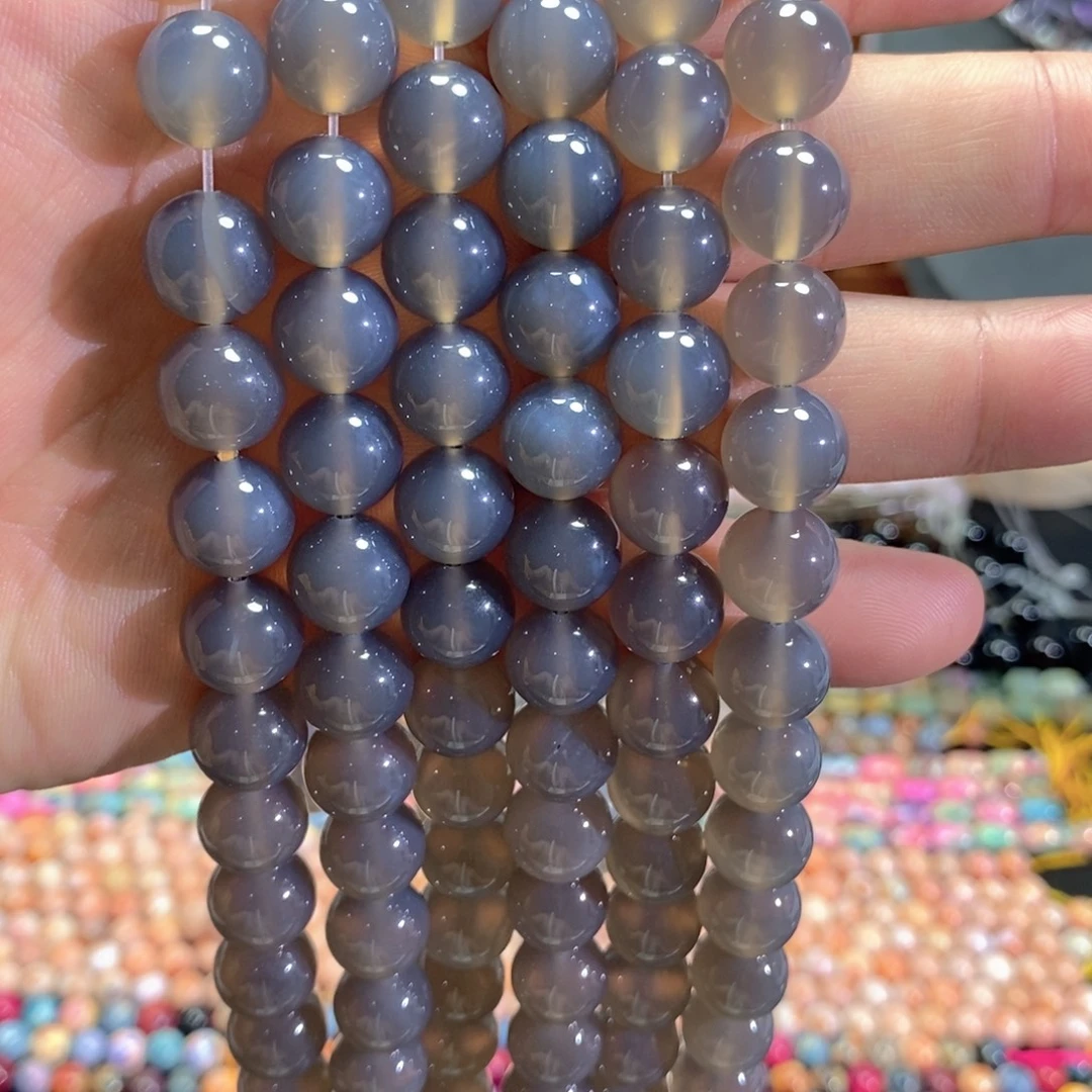 未镶嵌玛瑙/玉髓珠宝半成品天然灰玛瑙一条卡12mm