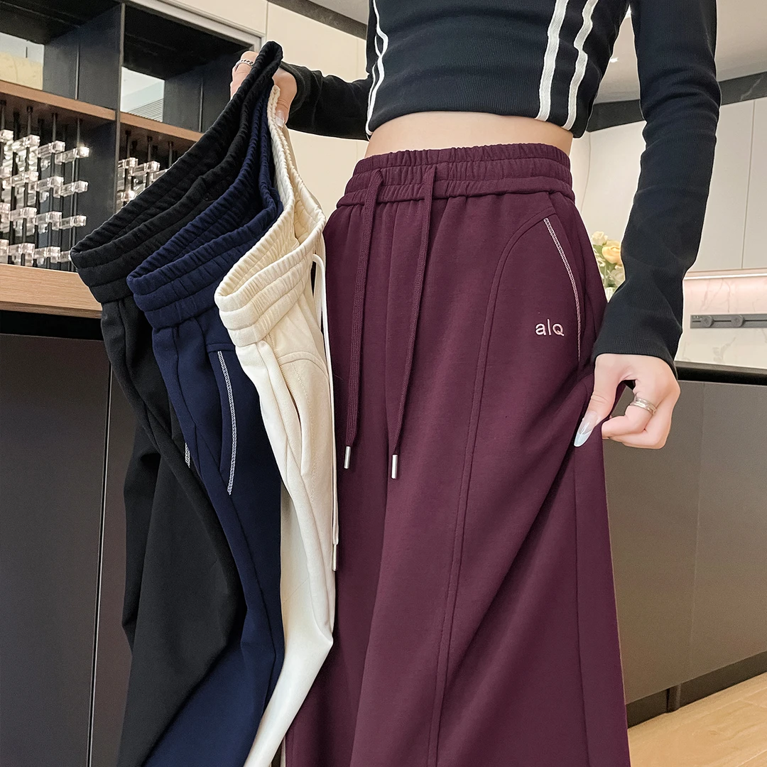 酒红色运动香蕉裤女时尚春秋爆款潮流垂感透气宽松显瘦阔腿休闲裤