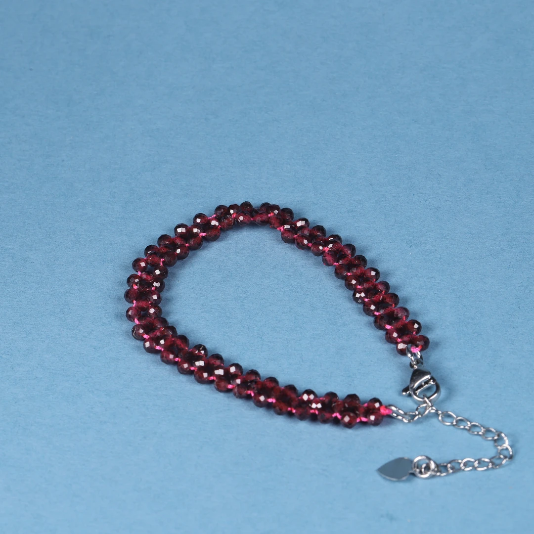 【汪氏精品】刻面石榴石紫牙乌小米珠3mm时尚手链