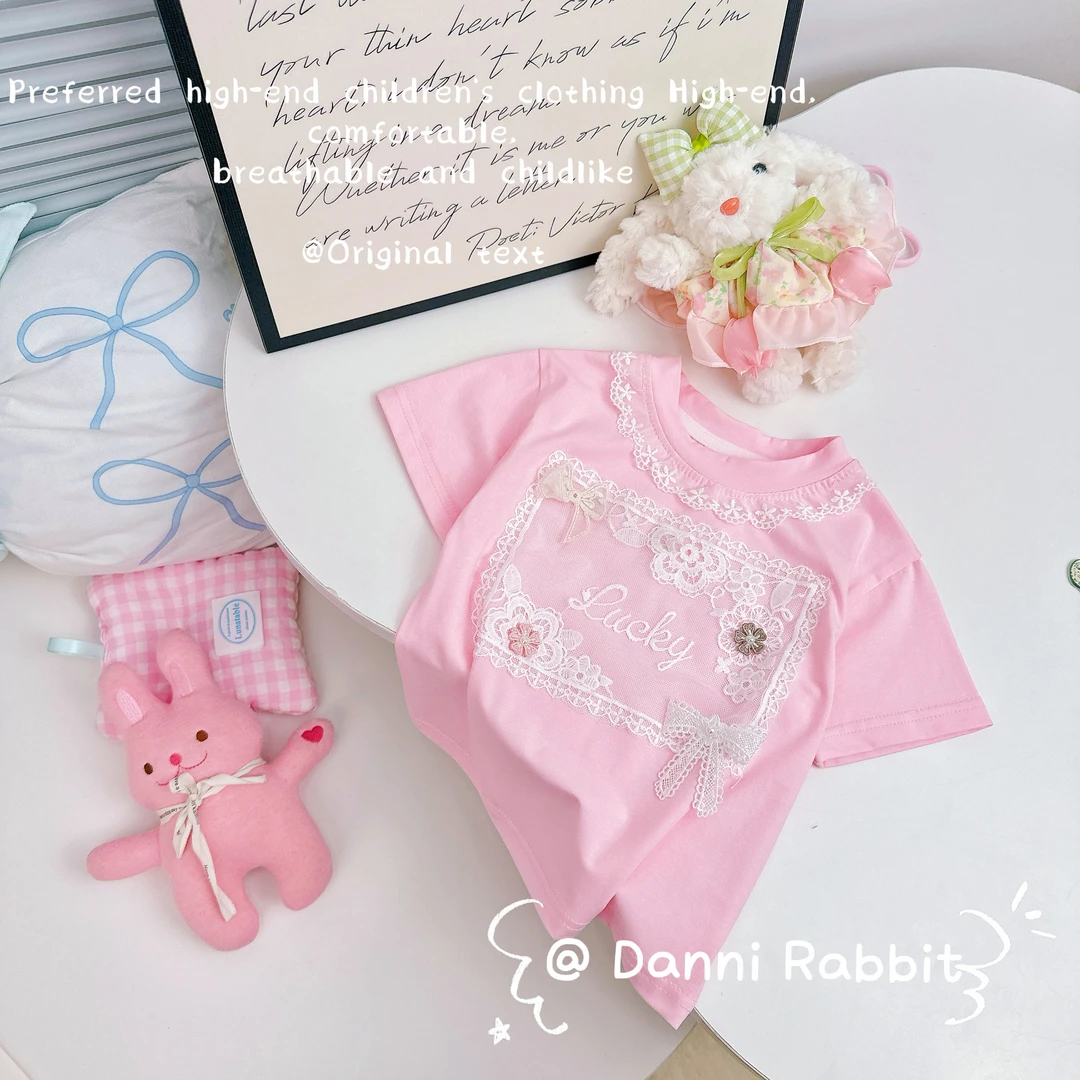 【Dannirabbit】*夏季新品百搭蕾丝花边女童T恤*G-6232