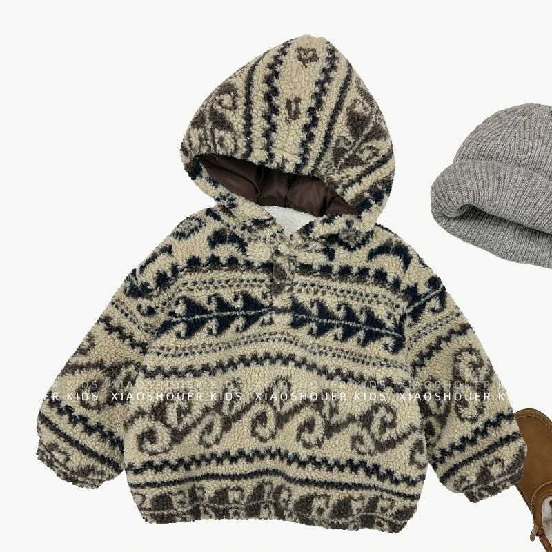 【小饭团】现货-男童韩版加绒加厚卫衣棉服连帽冬季保暖加厚HBB6623