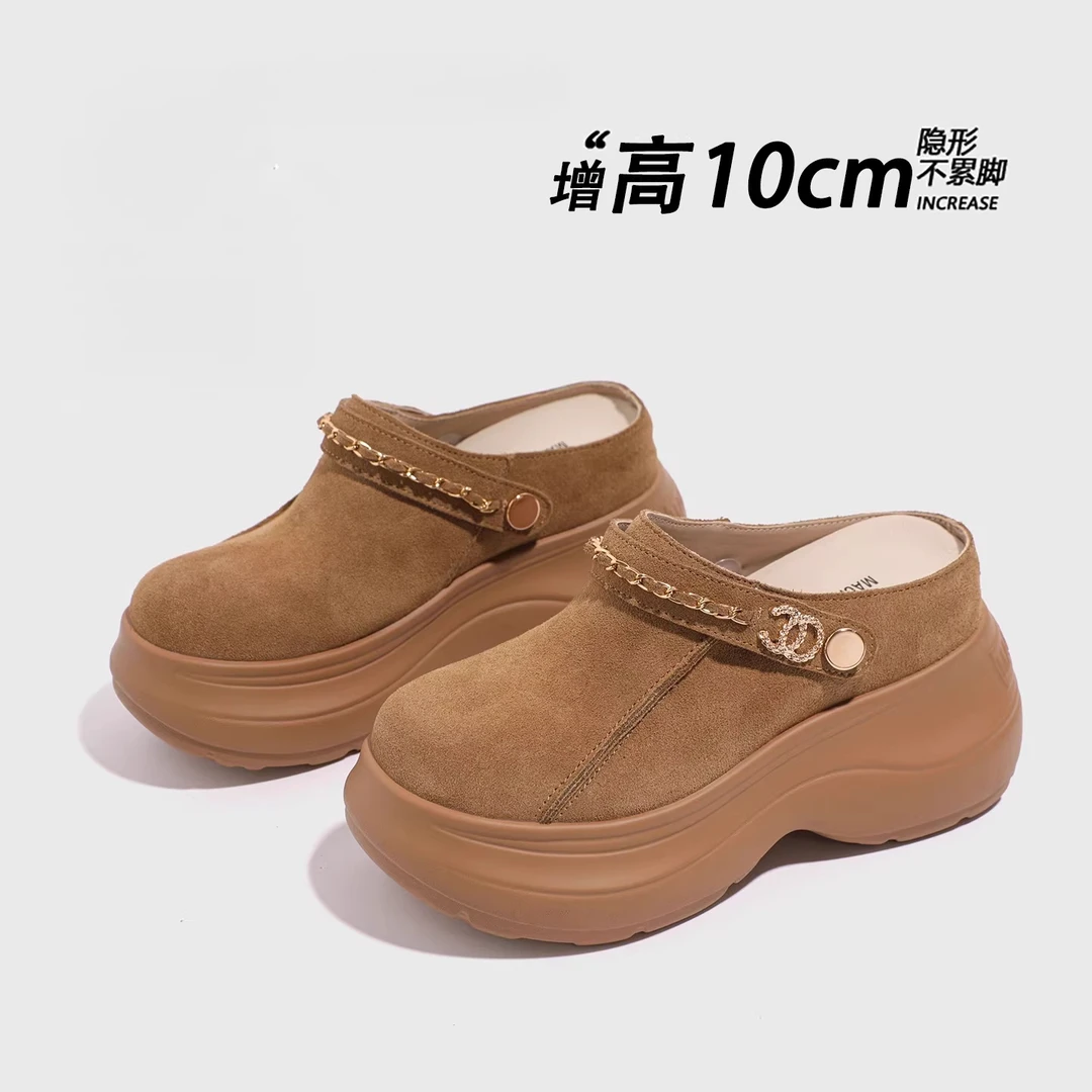厚底勃肯鞋女2025防滑新款小个子内增高10CM时尚百搭休闲半拖鞋女
