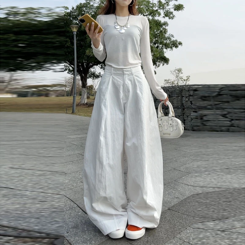 【现货】33919简约高级感阔腿裤女2025夏新款结构设计花苞休闲裤女