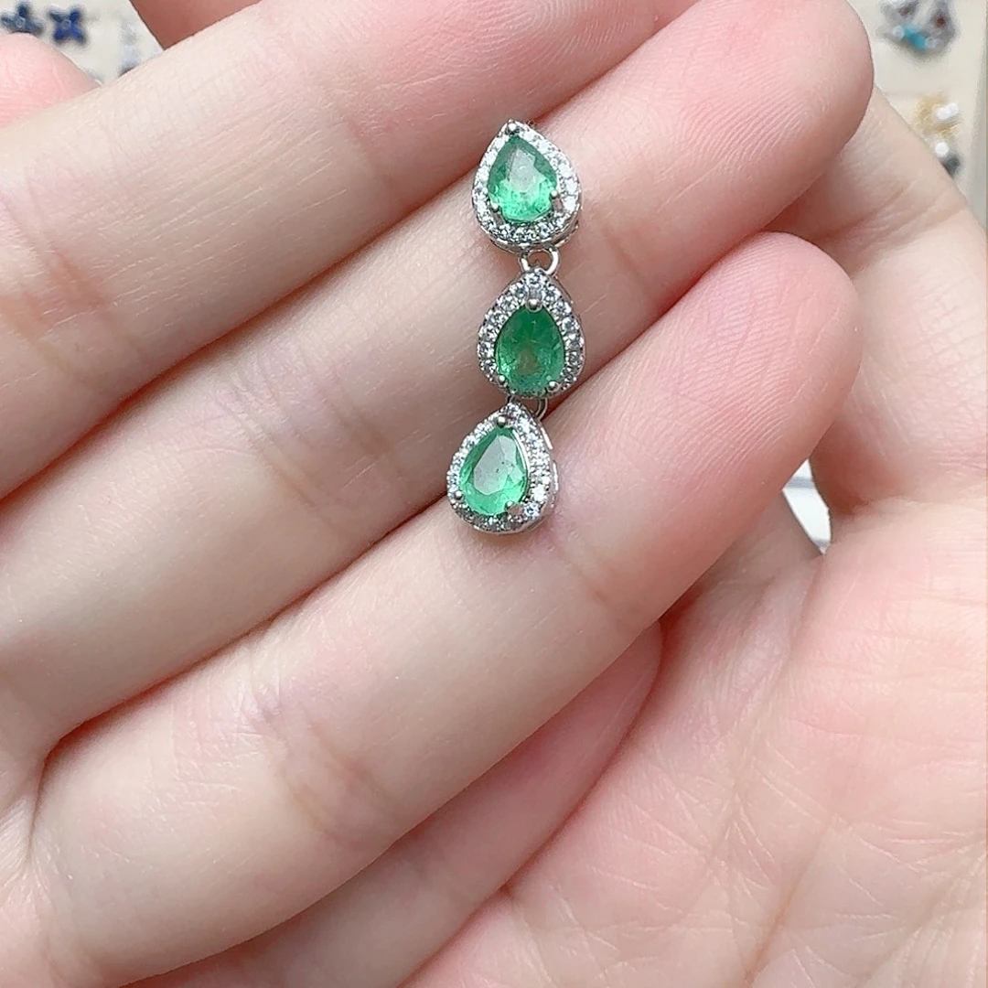 祖母绿吊坠(不含链)银S925镶嵌