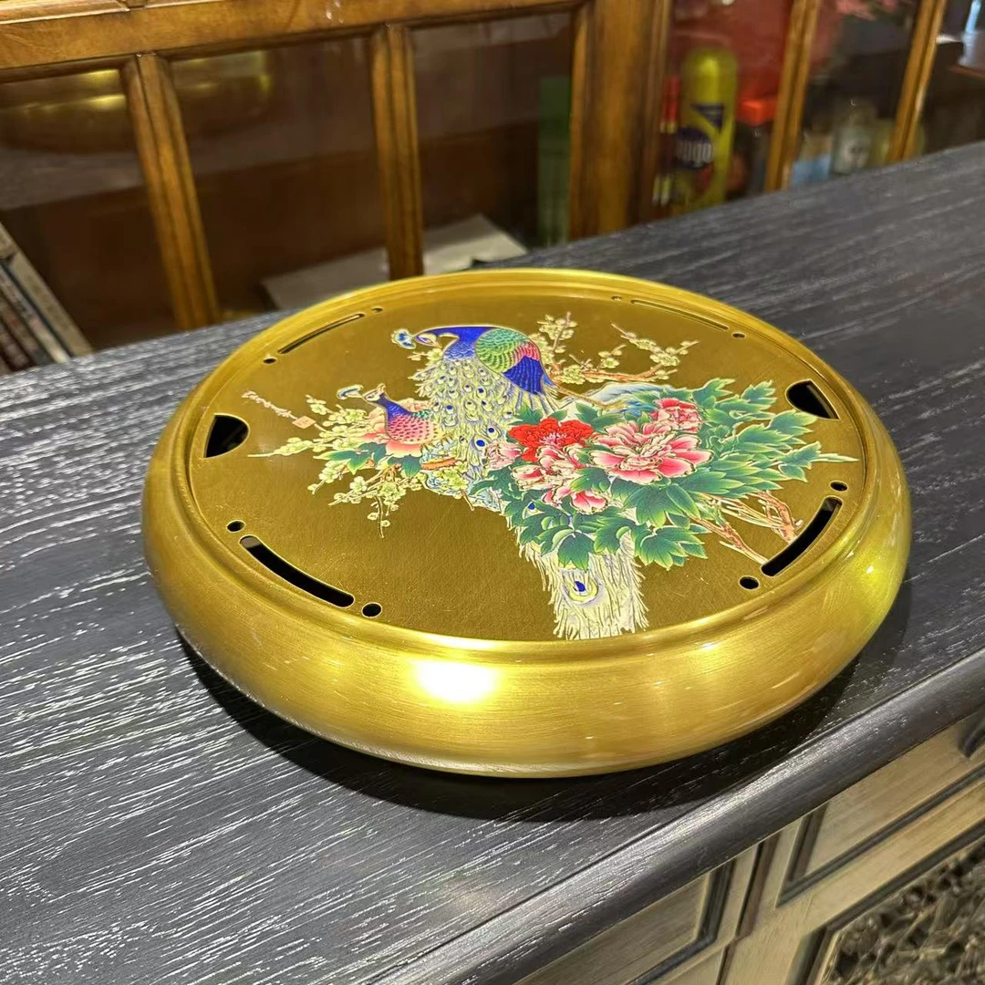 凤凰花开多孔家用茶盘手工高档复古创意陶瓷双层隔热【30cm*H6cm】