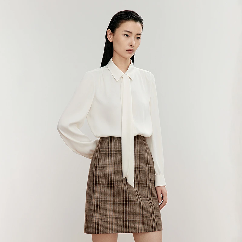 【商场同款】ANCY 冬季新款法式白色飘带衬衫女通勤日常百搭上衣LCF