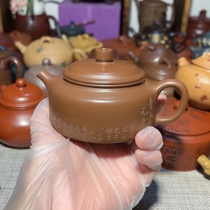 抖***花紫砂茶壶原矿宜兴紫砂手工痕迹