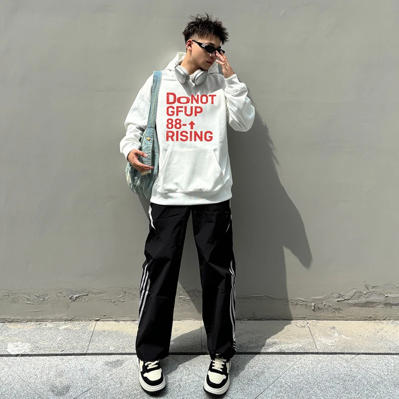 美式复古字母印花连帽卫衣男女春秋慵懒风oversize长袖情侣装上衣