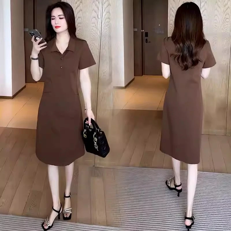 时尚连衣裙女2025夏季新款洋气收腰显瘦Polo领中长款休闲卫衣裙子