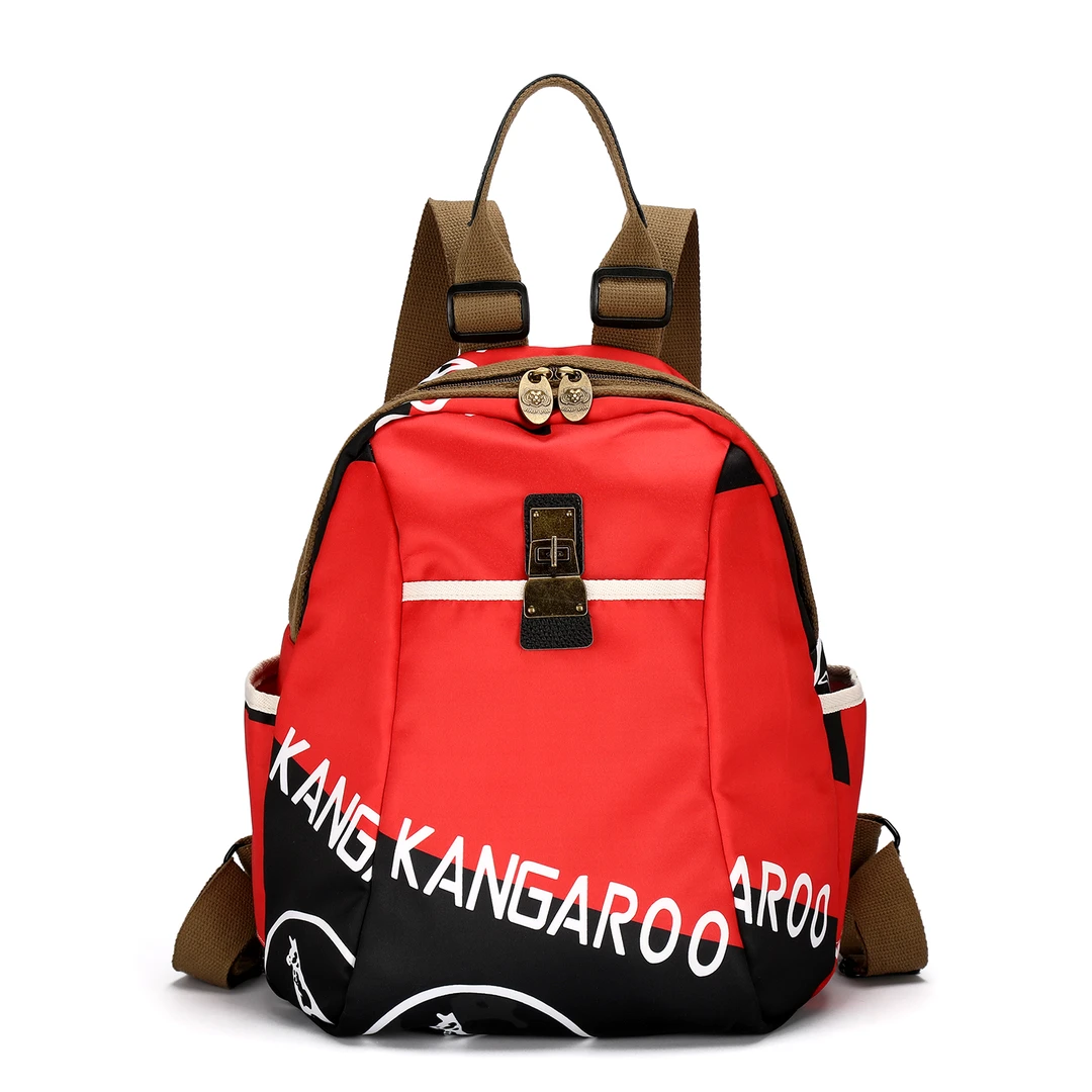 【袋鼠正品】中国红双肩包包女士旅游多用时尚百搭明星同款双肩包