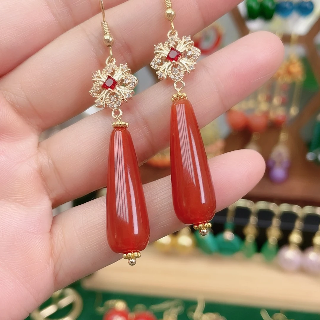 玛瑙/玉髓合金耳饰