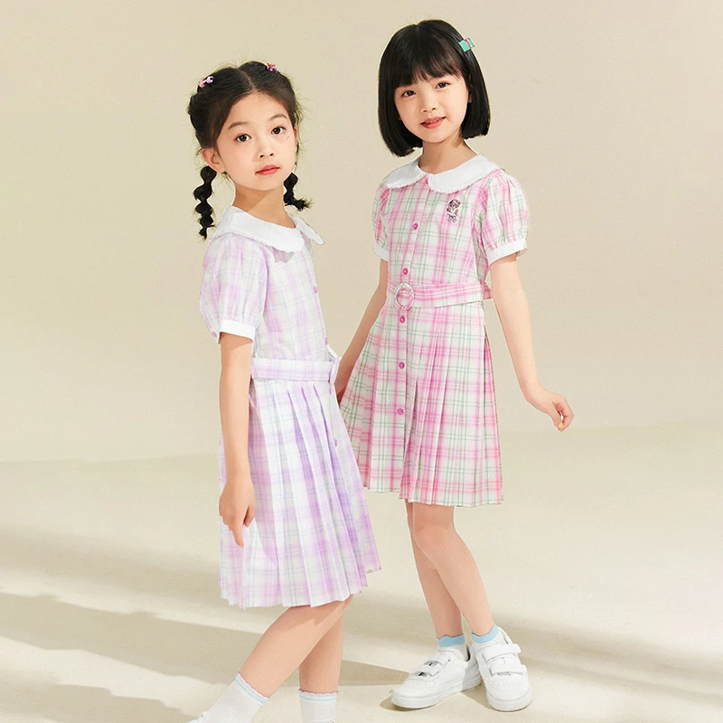 【达人专属】连衣裙女孩春季简约格纹夏季中大童千金风PCOWD2441K