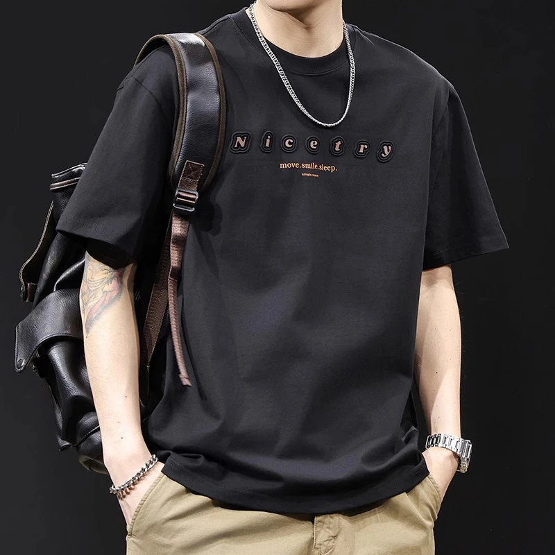 Cebrodz重磅潮牌短袖t恤男士夏季新款大码高端钢印立体字母体恤