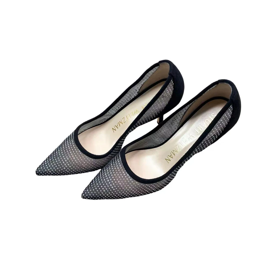 全新未使用 StuartWeitzman  aa一四八一 黑色水钻高跟鞋 35.5码