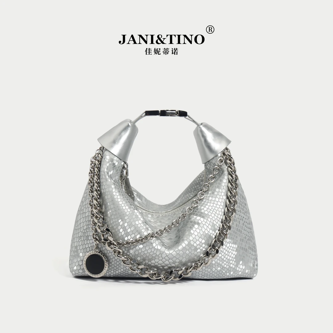 JANITINO/佳妮蒂诺姗姗家时尚轻奢高级单肩百搭女包2725蛇纹银