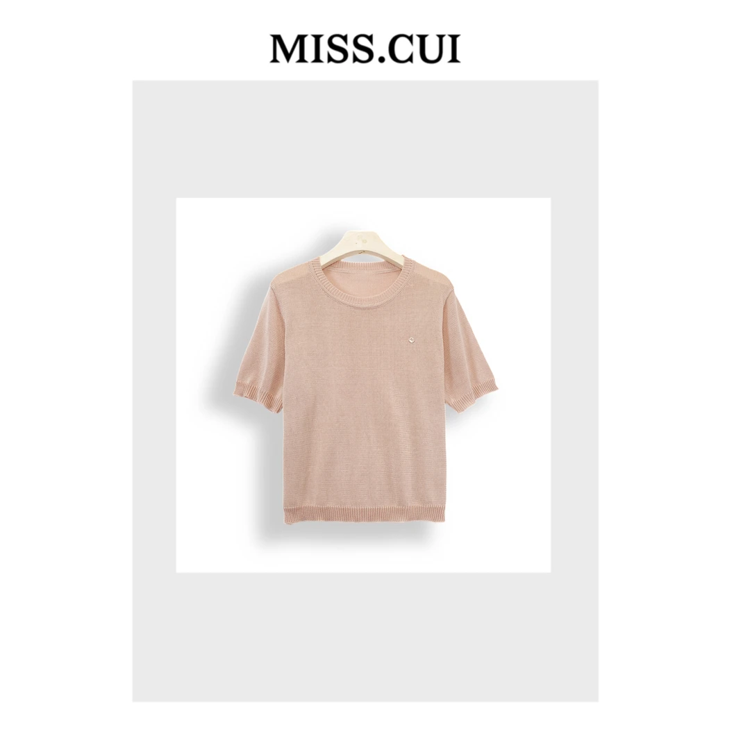 MISS.CUI 极简风穿搭 莱赛尔纯色圆领薄款百搭短袖针织上衣66101