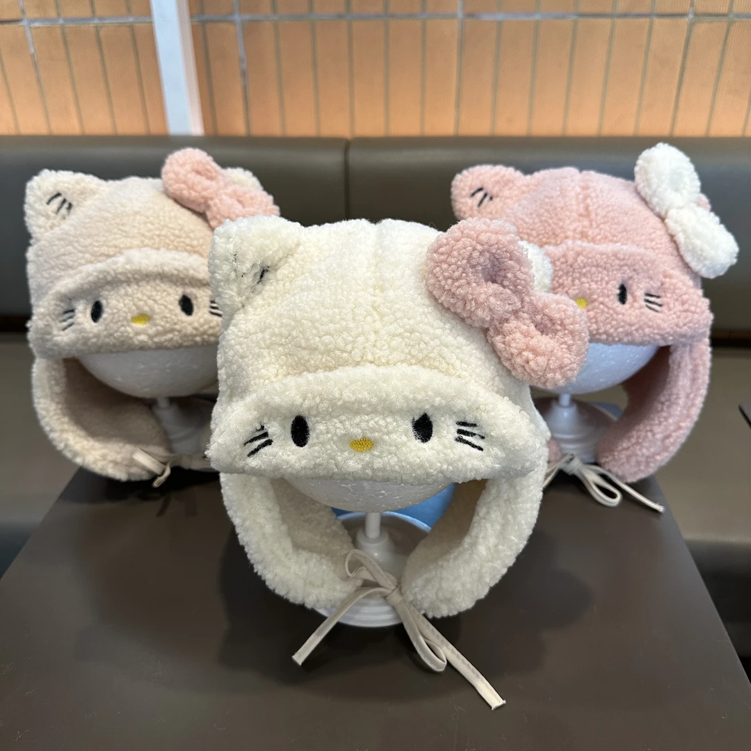 【卖萌KT猫】宝宝帽冬天加厚保暖羊羔绒女童可爱KT猫户外防风雷锋帽