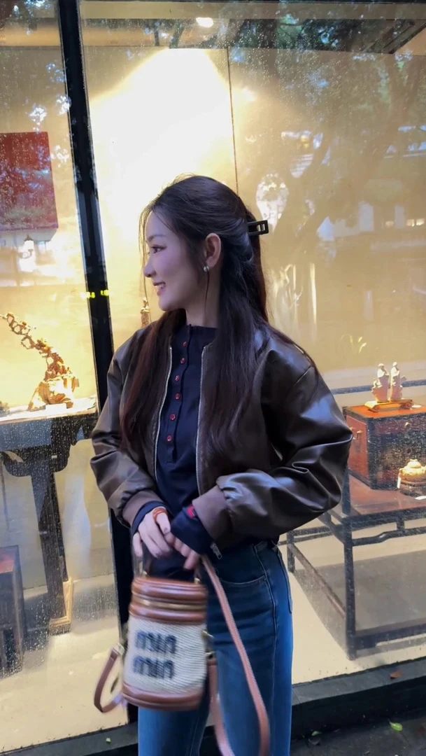 D&B 大贝贝美式复古显瘦高级百搭皮衣外套