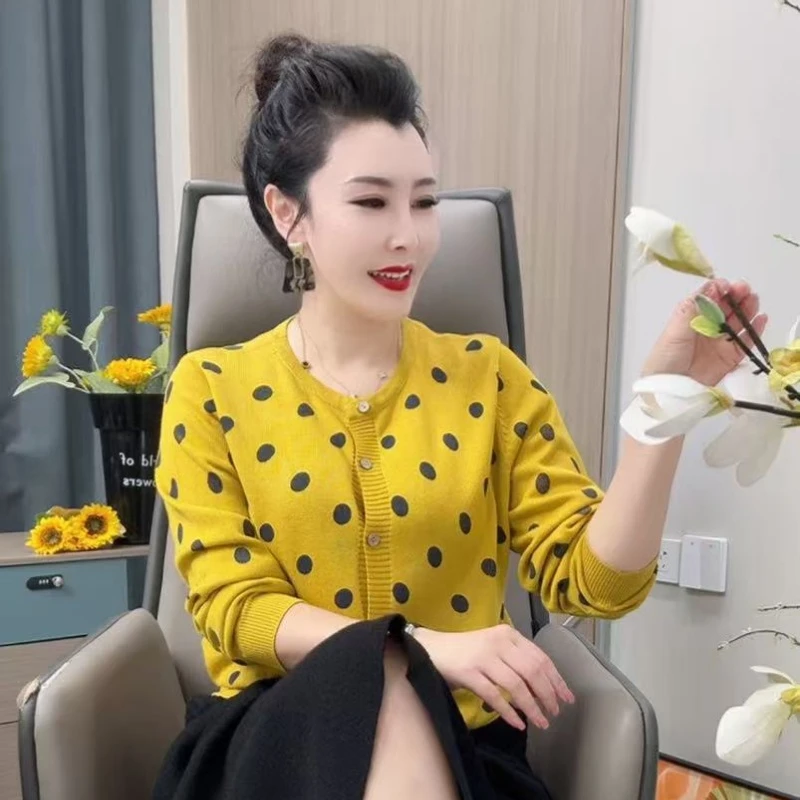 1964洋气女打底秋季波点圆领毛针织衫显瘦法式长袖时尚