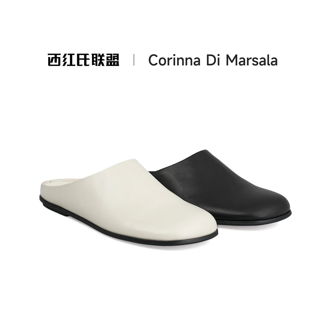 【西红氏联盟】春夏款内外垫全羊皮软底纯色包头拖X22A359290-1