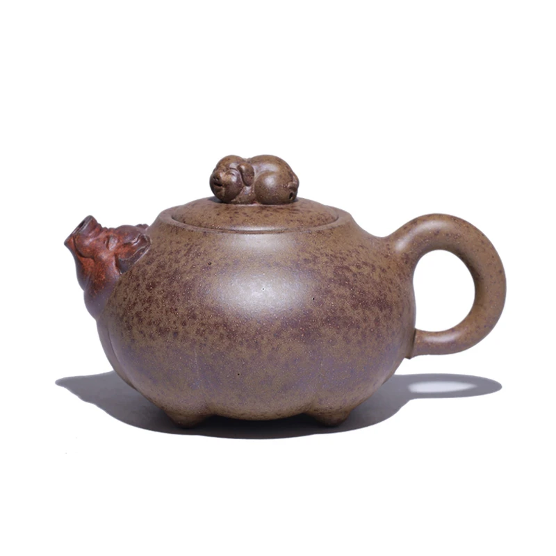 大吉羊柴烧 宜兴紫砂壶纯手工茶壶 本山绿泥诸事如意320ml徐顺伟