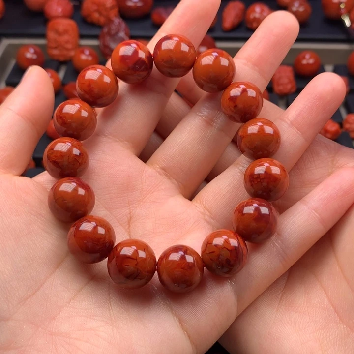 南红玛瑙未镶嵌火焰纹圆珠手串14.6MM左右