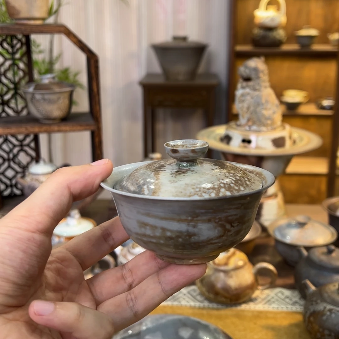 不染柴烧中白盖碗