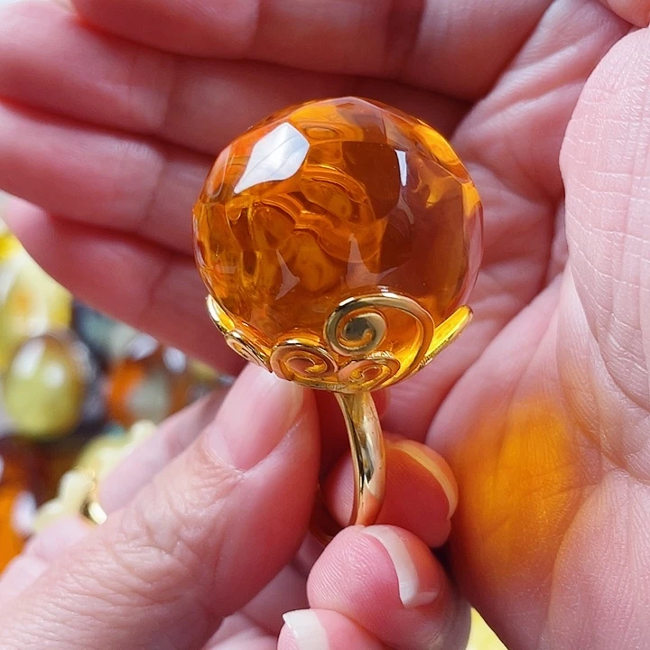 琥珀银S925镶嵌裸石戒指