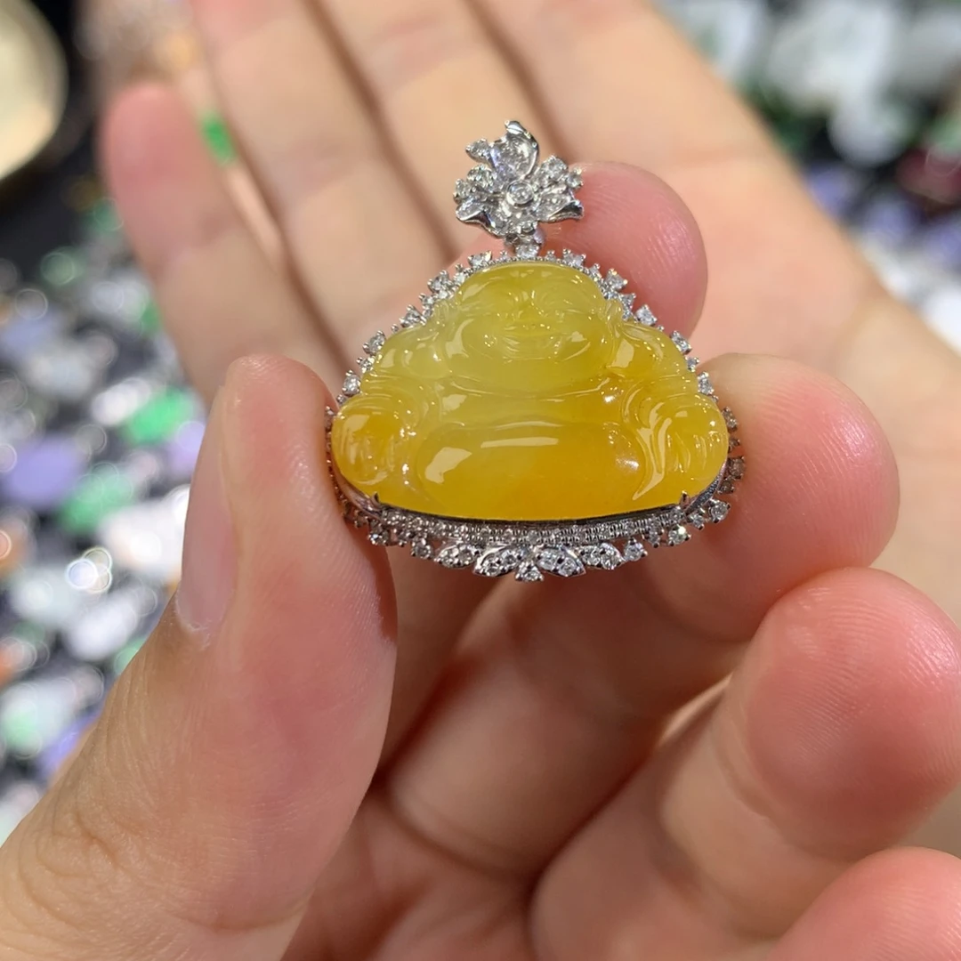 翡翠18K金镶嵌吊坠(不含链)黄佛