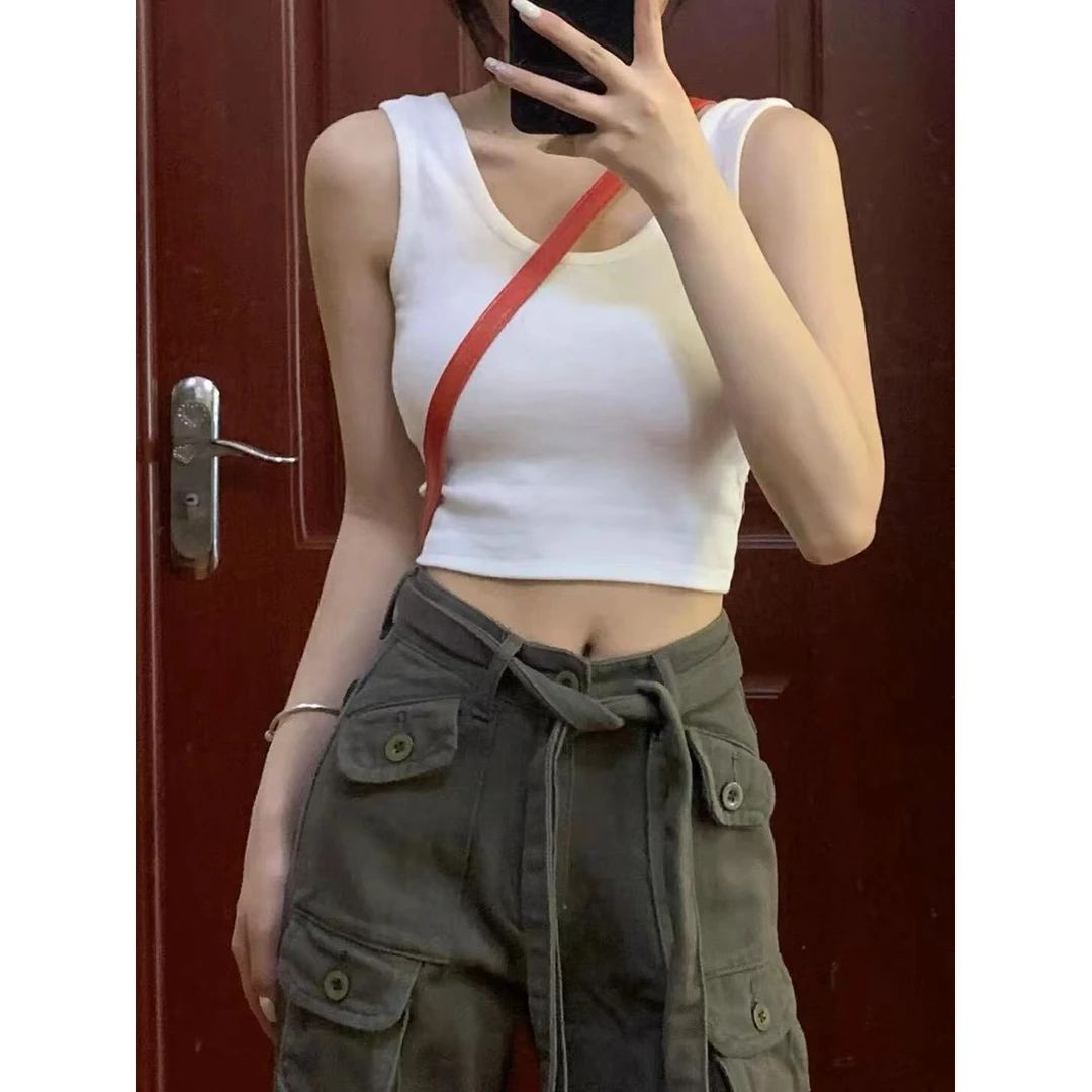 吊带背心女夏季新款短款露脐外穿打底小背心百搭显瘦辣妹设计感